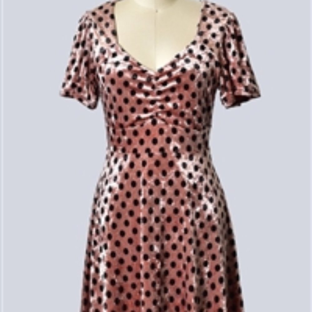 CRUSHED VELVET PINK POLKA DOT DRESS